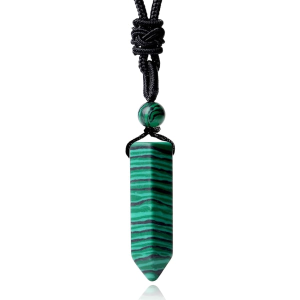 Krystal Halskæde til Mænd Kvinder Justerbar Reb Hexagonal Punkt Healing Krystal Naturlig Sten Vedhæng Halskæder Ædelsten Smykker Green Malachite