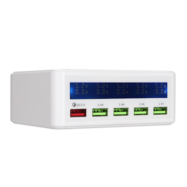 Intelligent Stor LCD-skjerm Digital Display 5-porters USB-lader QC3.0