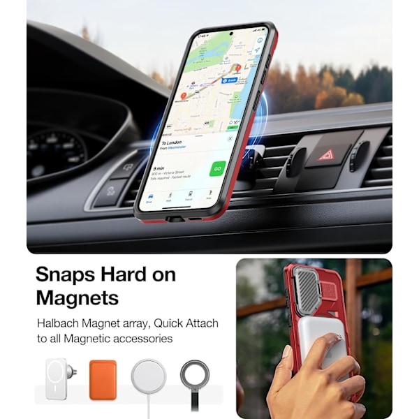 Samsung Galaxy S24plus/s25 plus Cover med Skærmbeskytter, [Kompatibel med Magsafe] [Justerbart Kamerastativ] Militær-Klasse Stødsikker Red