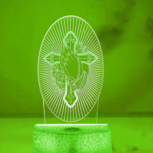 3D Jesus Kors Nattlampa Illusion 16 Färgväxlande Fjärrkontroll Bordsskiva Dekorationslampor Akrylplatt ABS-bas USB-kabel Födelsedagspresent Leksaker