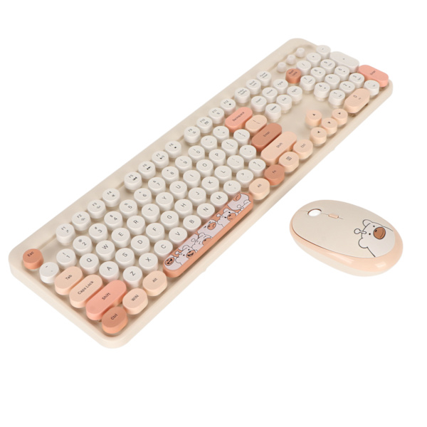 Langaton näppäimistö ja hiiri -yhdistelmä, ihana langaton retro pyöreä näppäinhattu näppäimistö 1600 DPI optinen hiiri Windowsille OS X:lle Beige