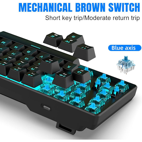 Mekanisk Speltangentbord, RGB Bakgrundsbelyst Trådbundet Tangentbord, 68 Tangenter Datortangentbord med Flera Belysningslägen för Windows/Skrivbord/Bärbara datorer/PC Black