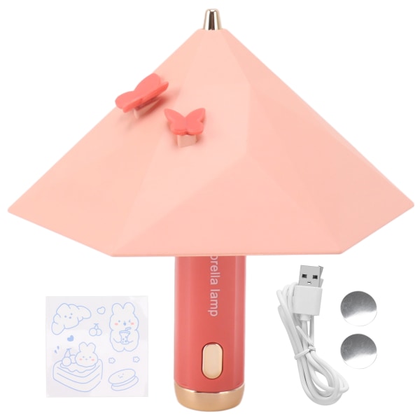 Paraplyformet LED-nattbordslampe USB-oppladbar 3-trinns LED-soveromlæringslesebordslampe 500mAh Pink