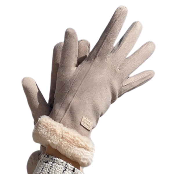 Kvinder Handsker Vinter blødt ruskind Varm plys foret Touchscreen Komfortabel termisk elastik