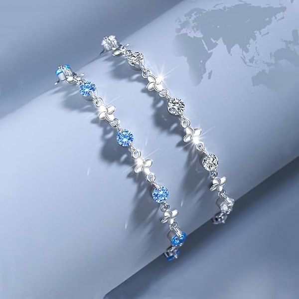 925 Sterling Silver Armband för Kvinnor, Klöver Zirkon Charm Kedja Armband Mode Smycken Gåvor