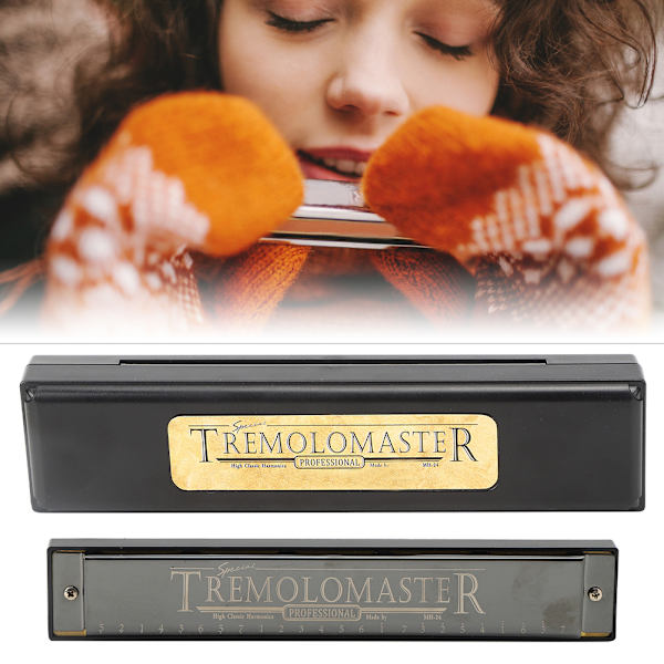 Professionel mundharmonika diatonisk harpe børnegaver polyfonisk C-nøgle 24 huller (Glossy Black )