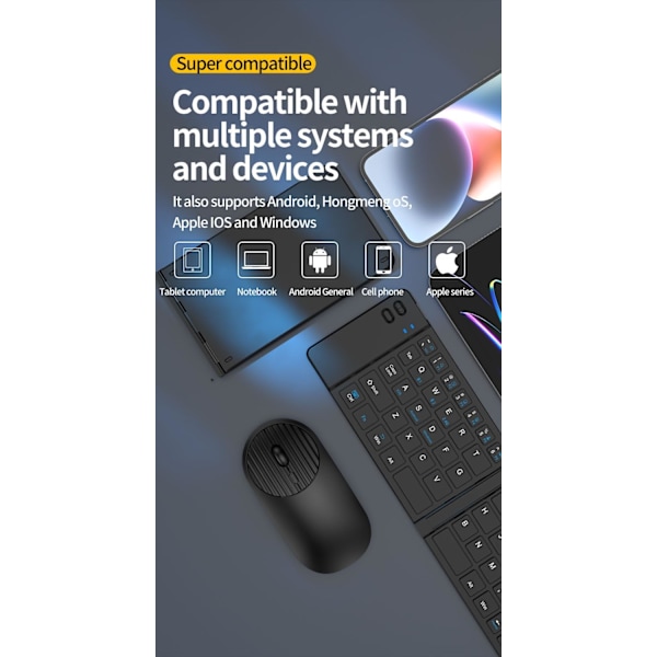 Foldbar Tastatur og Mus Combo, Bluetooth Bærbar Tastatur, Genopladelig Bærbar Rejse til iOS Android Windows Mac OS, Understøtter 3 Enheder