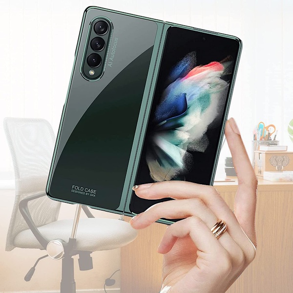 För Samsung Galaxy Z Fold 3 2021, transparent hårt PC-fodral gult reptåligt galvaniserat skyddsfodral för Samsung Ga