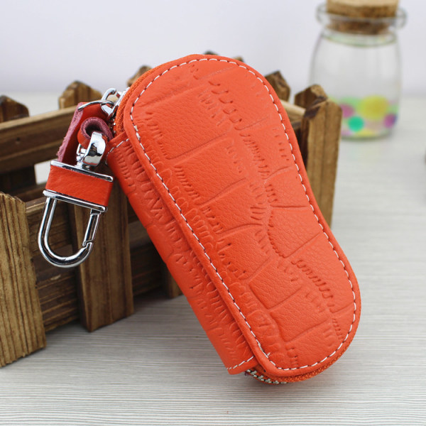 Crocodile leather key bag four tooth key hanging function home door key package unloading snap button car key bag (orange)
