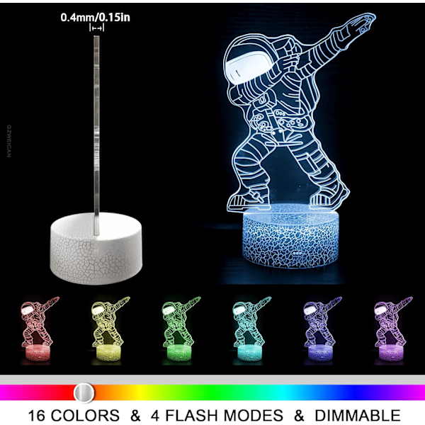 Spaceman 3D nattlys 16 farger skiftende LED illusjon dempbar skrivebordslampe med fjernkontroll soverom dekor bursdagsgaver