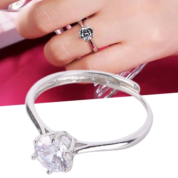 S925 Sterling Silver Ring 6 Prong Rhinestone Style Förlovnings- och Vigselringar Bling Smycken