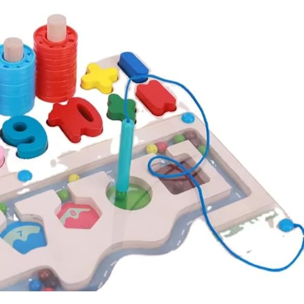 3-in-1 Magneettinen Väri- ja Numerolabyrintti Lapsille, Puinen Montessori-lelu - Taaperon Puinen Numeropalapeli Laskutoimintaväline Värimuodon Lajittelu