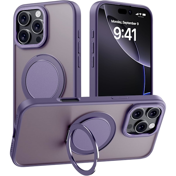 Magneettinen rengasteline iPhone 16pro -kotelolle, sotilastason pudotussuojaus, yhteensopiva MagSafe-latauksen kanssa, iPhone 16pro puhelinkotelo 6.1\" sisäänrakennettu Purple