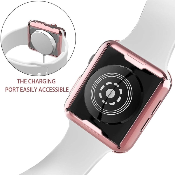[2-Pack]42 mm veske for Apple Watch Screen Protector, samlet beskyttelsesveske TPU HD Ultra-Tynt deksel (1 rosa rosa + 1 gjennomsiktig)