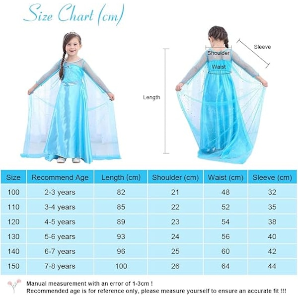 Prinsessklänning Kostym, Prinsessutklädnad för Flickor, Lyxig Fancy Kostym med Tillbehör, Perfekt för Jul Födelsedagsfest Bil 140CM