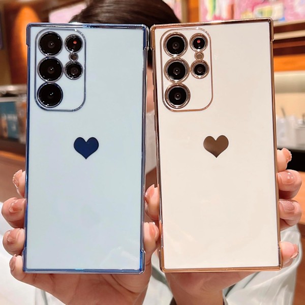 Samsung Galaxy S25Ultra 6.9 Skal, Lyxigt Sött Hjärta Sidomönster Full Kameraskydd Mjukt Silikon Stötsäkert Elektropläterat Blue
