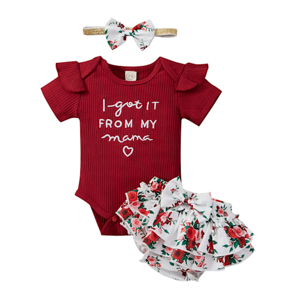 Nyfödd Spädbarn Baby Flicka Kläder Sparkdräkt Shorts Set Blommig Sommar Outfits Söta Baby Kläder Flicka red 100CM