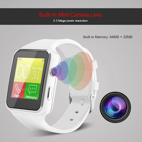 Klocka, Bluetooth-klocka, Smart Bluetooth-klocka, Bluetooth-klocka Android, Klocka med kamera Vit