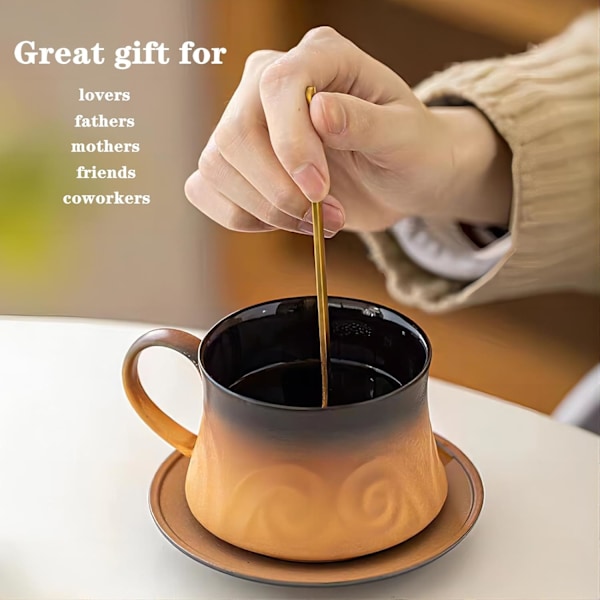 Keramiska Kaffekoppar med Fat, Cappuccinokopp, Kaffekopp med Fat Set för Latte Art Cup, Inflyttningspresent och Bröllop