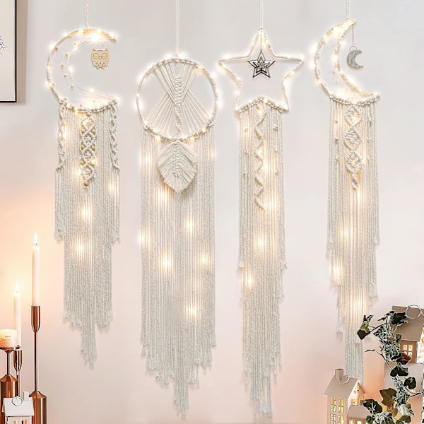 4-pack väggdekoration måne drömfångare macrame vävd väggbonad boho hemdekoration väggkonst vacker lägenhet sovsal rum dekoration