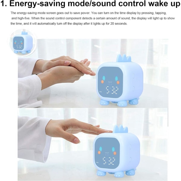 LED-väckarklocka, liten dinosaurie skrivbordsväckarklocka Röstsändningar USB väckarklocka för toddler, barn, studenter