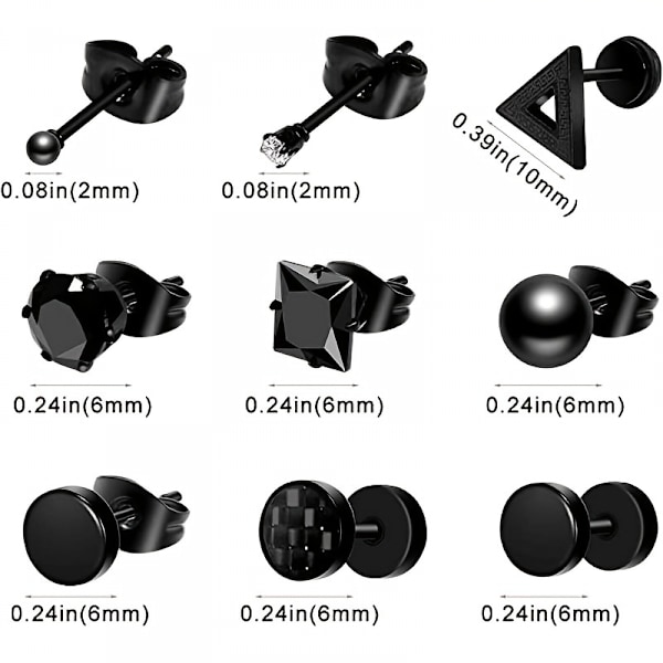 15-delt sort punk øreringskollektion - skiller dig ud fra mængden!