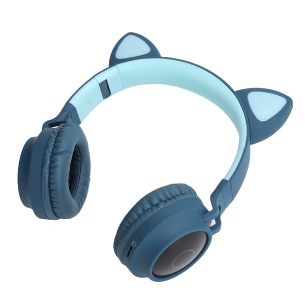 Katteøre Hovedtelefon 3D LED Lys Trådløs Bluetooth 5.0 Foldbare Headset med MikrofonBlå