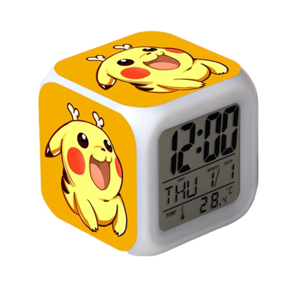 Wekity Pikachu Värikäs herätyskello LED-neliökello Digitaalinen herätyskello, jossa aika, lämpötila, herätys, päivämäärä