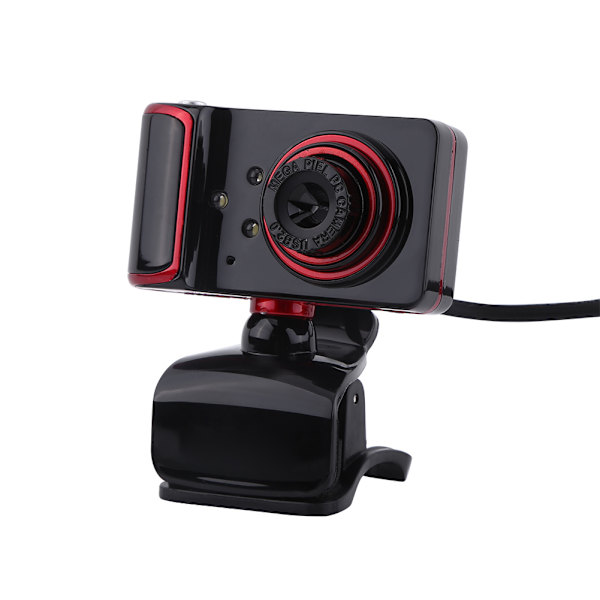 16M Pixel HD Webcam Clip-on  3 LED Rotatable Web Camera til PC Computer Sort + Rød