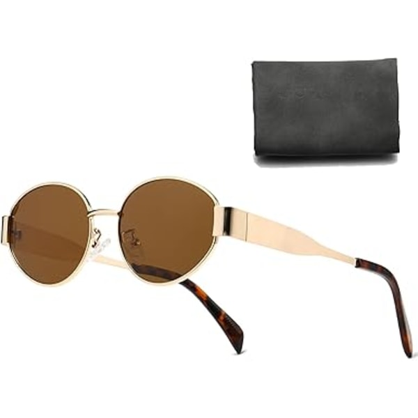 Retro soikeat aurinkolasit naisille miehille, trendikkäät aurinkolasit, klassiset sävyt, UV400-suoja Gold/Brown