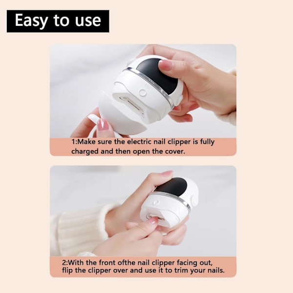 Automatisk neglklipper, 2-i-1 elektrisk neglklipper og neglepoleringsmaskin, elektrisk baby neglklipper med 3 justerbare hastigheter, USB-ladbare, egnet