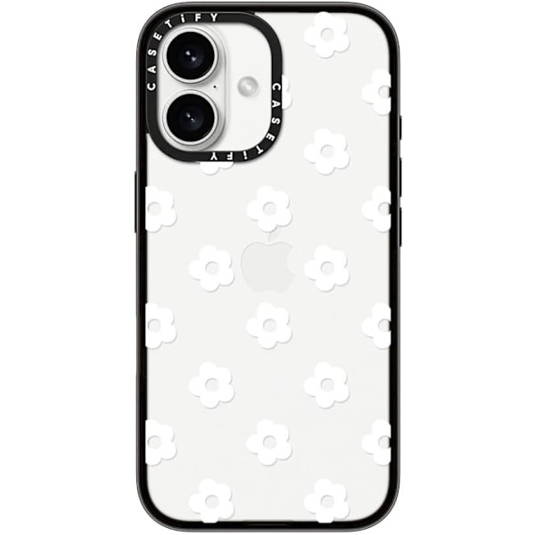 Kompakt iPhone 16 Cover [1,2 m 2X Militær Standard Drop Beskyttelse/Slankt/Letvægt] - Små Tusindfryd - Hvid - Klar Sort