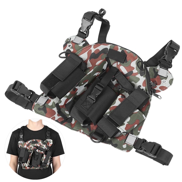 Walkie Talkie Bröst Front Pack Väska Taktik Utomhus Väst Rig Bärväska Förvaringsväska Djungelkamouflage