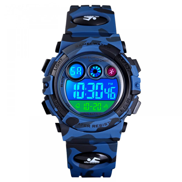Lasten digitaalinen watch pojille tytöille, 7 värikkäällä LED-valaisevalla hälytyssekuntikellolla, vedenpitävällä casual ulkonaamioivalla kellolla (tummansininen)