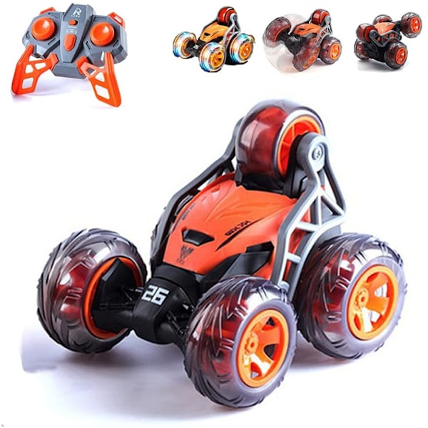 RC-tempputyöautot lapsille, kauko-ohjattava tempputyöauto, suuri nopeus, 360 asteen pyörivä kääntö, kilpa-auto, pystyajo, lelut pojille ja tytöille, oranssi
