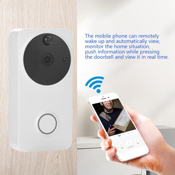 Låg strömförbrukning Hushållslarm WiFi Trådlös Video Intercom Dörrklocka (Vit)