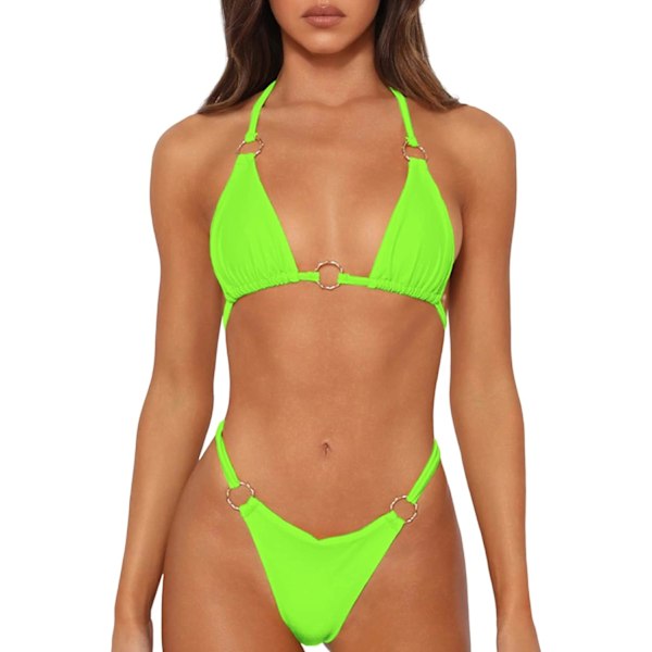 WJSMSexy Bikinit naisille 2-osainen bikinit Spagettihihnat Uimapuvut Yksivärinen Uimapuku Kolmio Uimapuku Fluorescent Green L