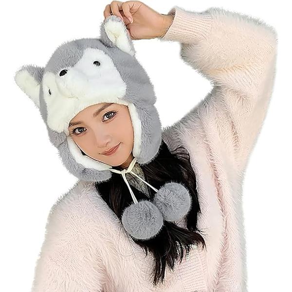 Vinter Termisk Plysch Päls Öronlapp Ushanka Hatt Konstgjord Päls Vindtät Huva Beanie Djurtema Kostymhatt för Män Kvinnor