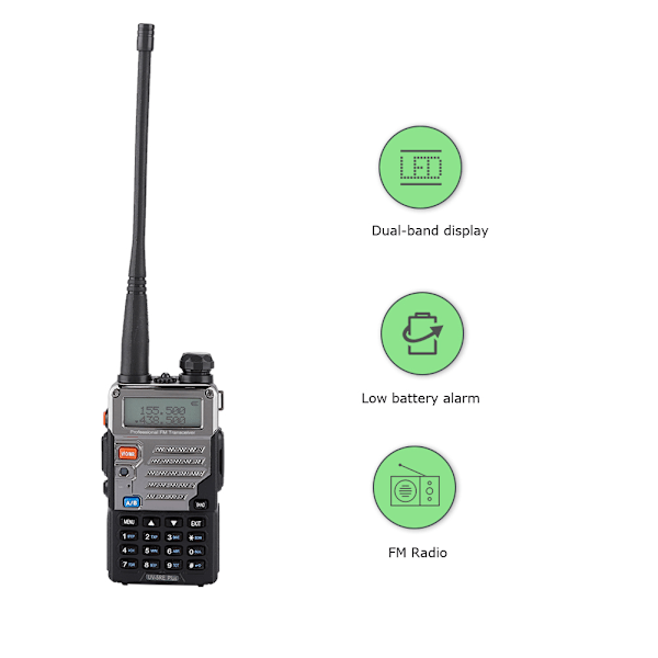 UV 5RE Plus Bärbar Handhållen Radio Dubbelband 128CH UHF + VHF Walkie Talkie