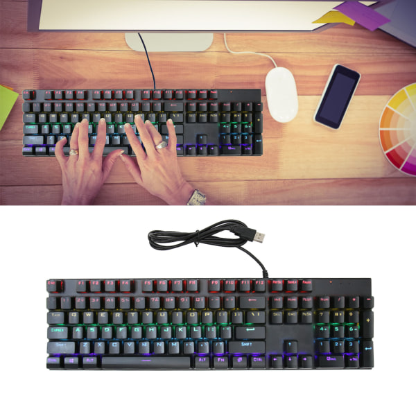 104-tasters mekanisk tastatur med blå switch 28 baggrundsbelysningstilstande Dual Color Injection RGB Gaming Keyboard til Windows til OS X