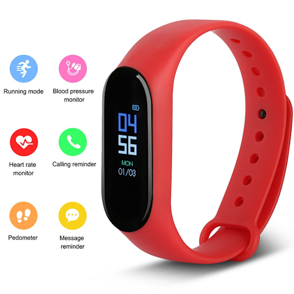 Bluetooth Smart Armbåndsur Hjertefrekvens Fitness Tracker Hjertefrekvens Blodtryk (Rød)