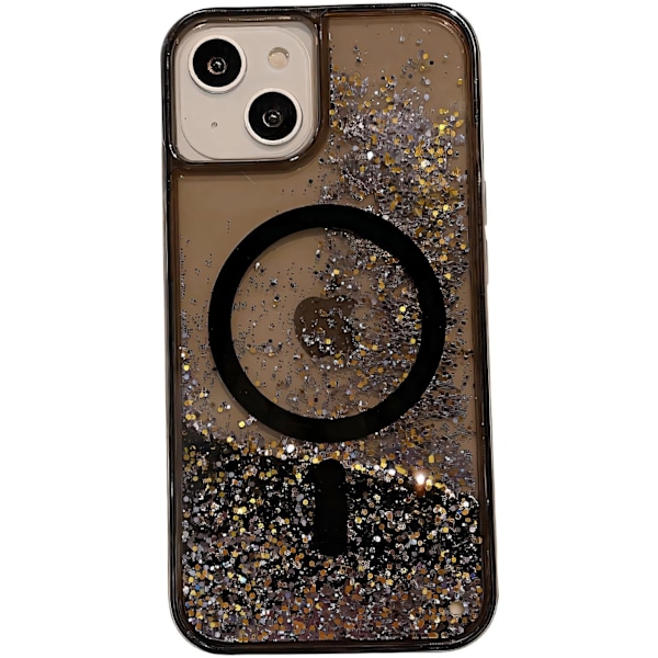 iPhone 16pro -kotelo,[Yhteensopiva MagSafe kanssa] Ylellinen kimaltava virtaava glitter nestemäinen hiekka kirkas pehmeä TPU-puhelinkotelo Black
