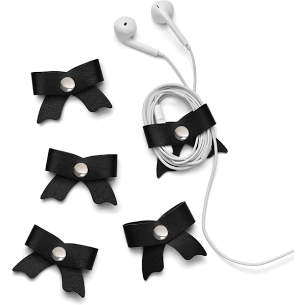 SenseAGE 5-pack Kabelorganiserare, Sladdhållare med rosett, Kabelorganiserare USB-hållare, Kabelhantering i läder, Kabelband, Hörlursvinda black