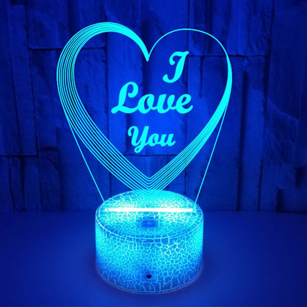 Qinwei Hjärt Nattlampa Färgglad 3D Ljus med Touch Fjärrkontroll I LOVE You 3D Illusion  Lamp --- Crack Seat