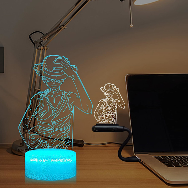 Japan Character Luffy 3D LED nattlampe for barn gutt 7 fargeendring fjernkontroll skrivebord bordlampe jul