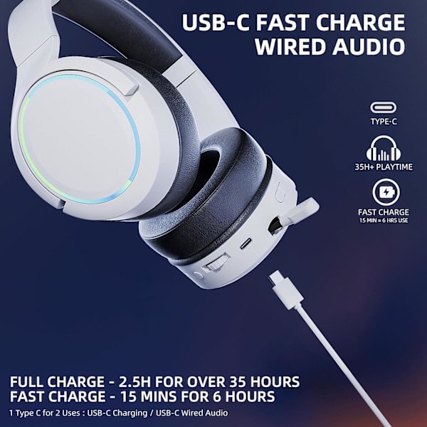 Premium 2.4GHz Langaton Pelikuulokkeet Bluetooth-kuulokkeet Sisäänvedettävällä Mikrofonilla, 3.5mm Johdollinen Pelikuulokkeet Xboxille, Valkoinen