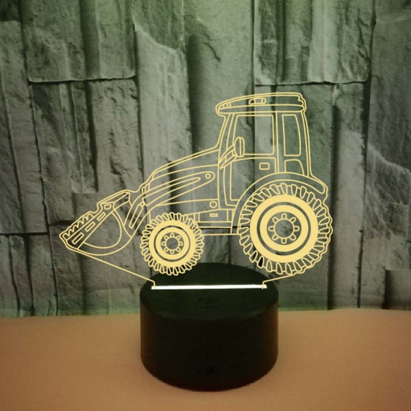 Qinwei Bulldozer Night Light 3D Illusion LED-lampa Fjärrkontroll Touch Jul för pojkar Barn Tonåring -- Svart säte