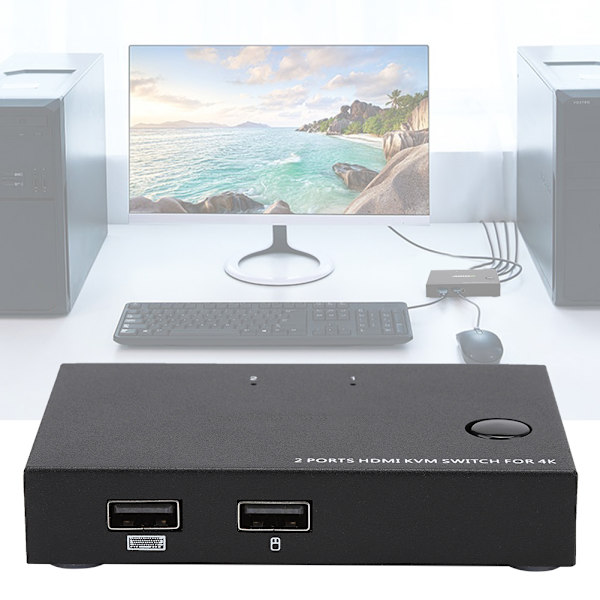 AM-KM201 KVM-switcher 2-port HDMI-fordeler 1080P 4K til 2 computere, der deler en enkelt skærm
