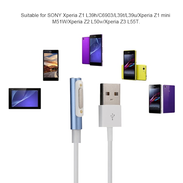 1m/3,3ft magnetisk lysende ladekabel strømledning for Sony Xperia Z1/Z2/Z3 blå