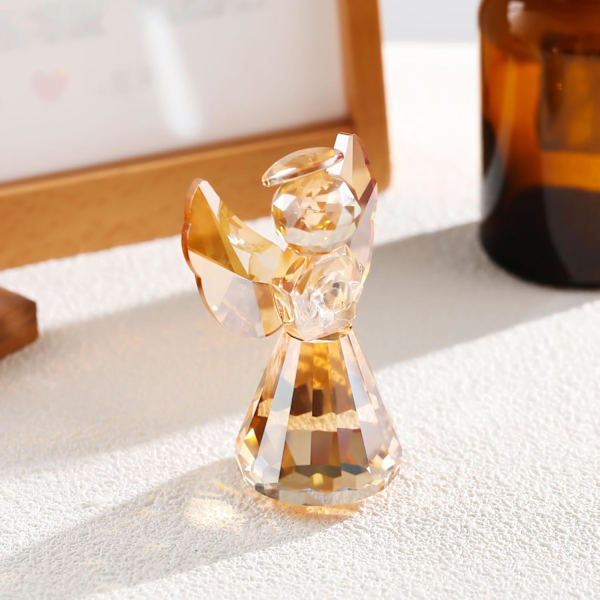 Champagne Crystal Glas Guardian Angel Figurine, Handgjord Ängelstatyett Present till Kvinnor, Konst Samlarföremål Dekoration